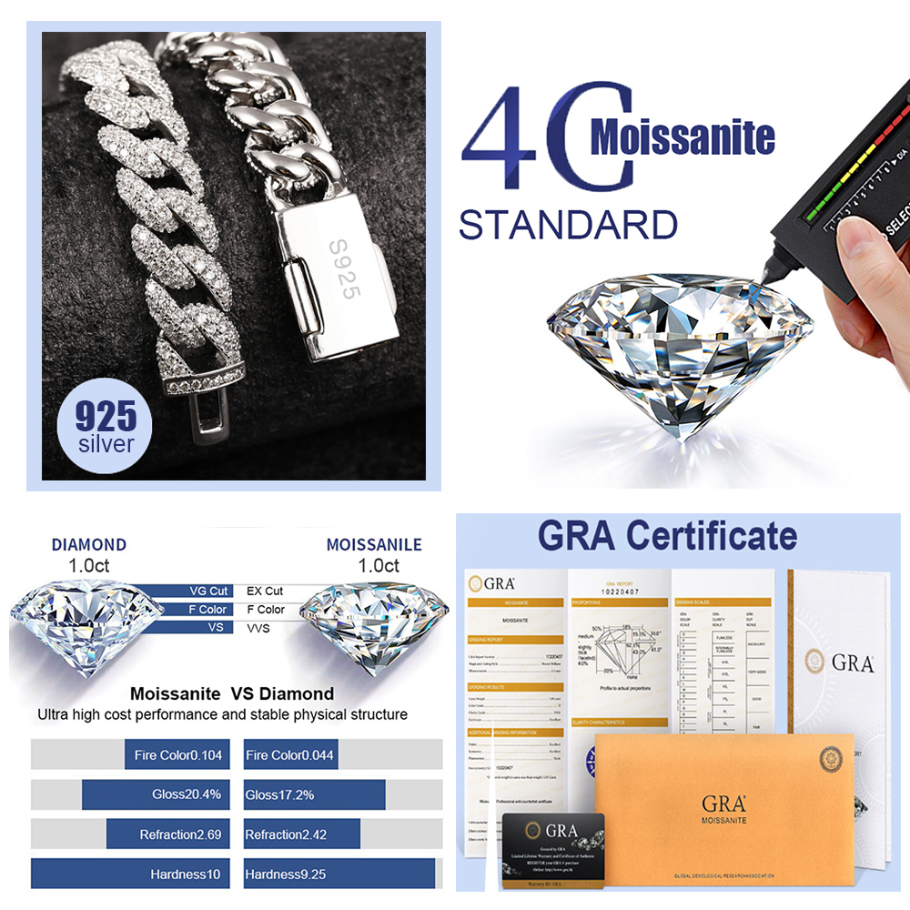 8mm VVS Moissanite China Necklaces Real Diamond Stainless Steel Cuban Chain Link Necklace Pass Test Iced Out Bracelet For Women · v2